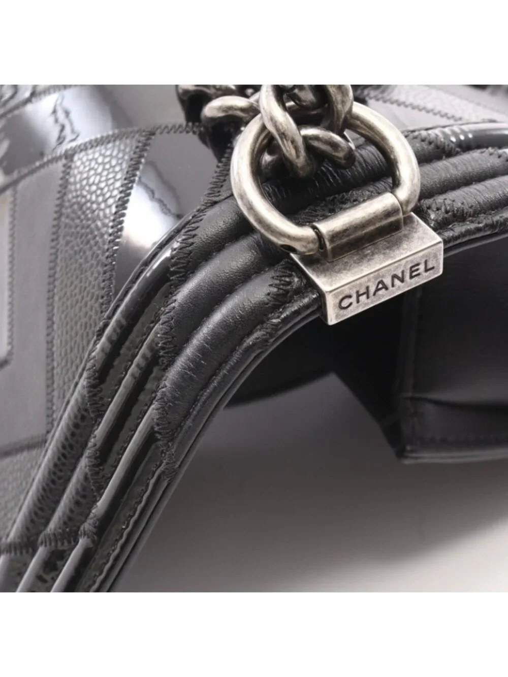 Chanel Shoulder Bag Boy Small Black Caviar Leather Chain Shawl